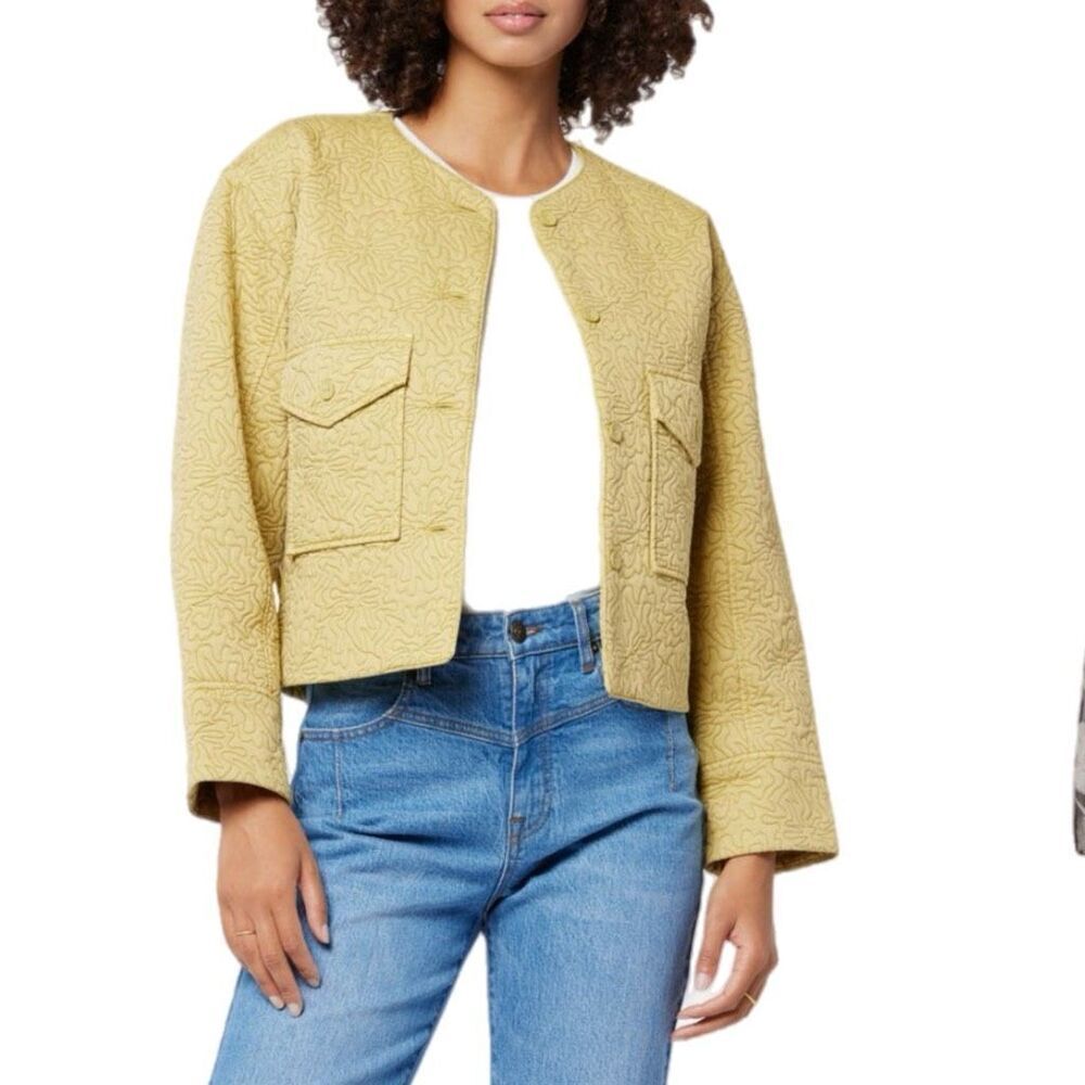 NWT Joie “Brooke” quilted cotton jacket In yellow olive oil. Size S